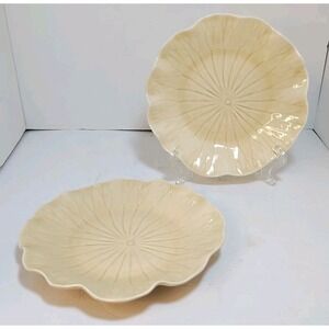 Pair Vintage Metlox Poppytrail Lotus Leaves Tan Ivory Salad Plates‎ Saucers 8" 2